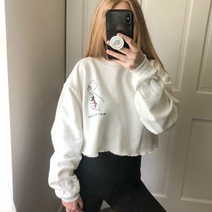 Neema Burn Baby Burn White Cropped Fleece Sweatshirt